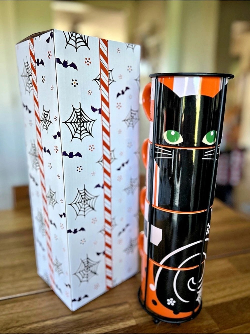 Temp-tations by Tara Seasonal Halloween 4-Piece Black Cat Mug Set in Black & Ora